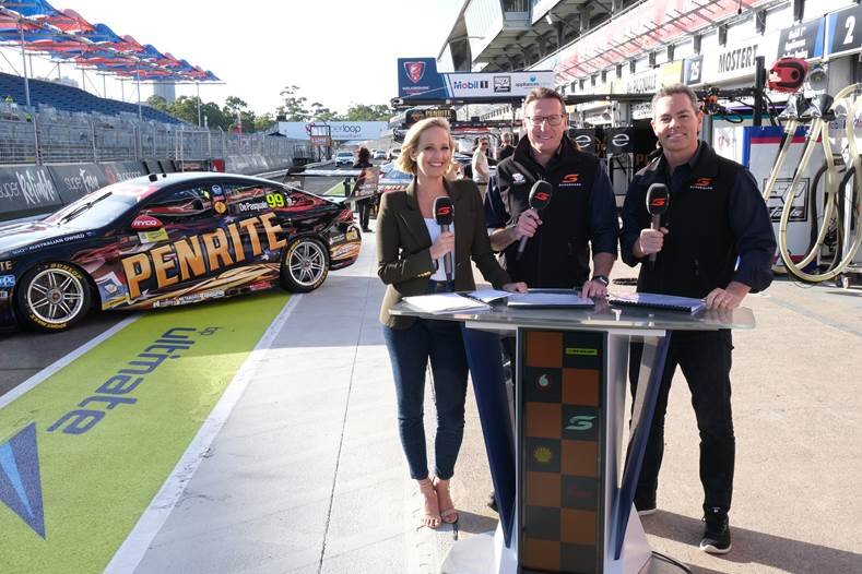   FOX SPORTS Supercars commentators Jess Yates, Mark Skaife and Craig Lowndes in Adelaide.  image - FoxSports 