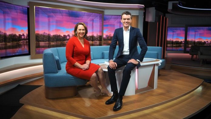 Michael Rowland and Lisa Millar on the set of ABC News Breakfast