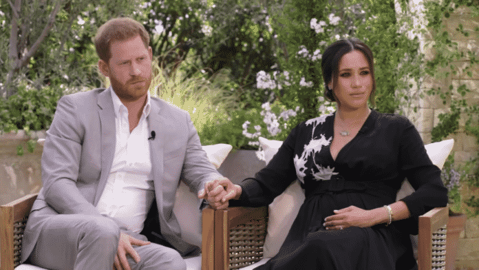 Prince Harry and Meghan Markle being interviewed by Oprah (image - CBS)