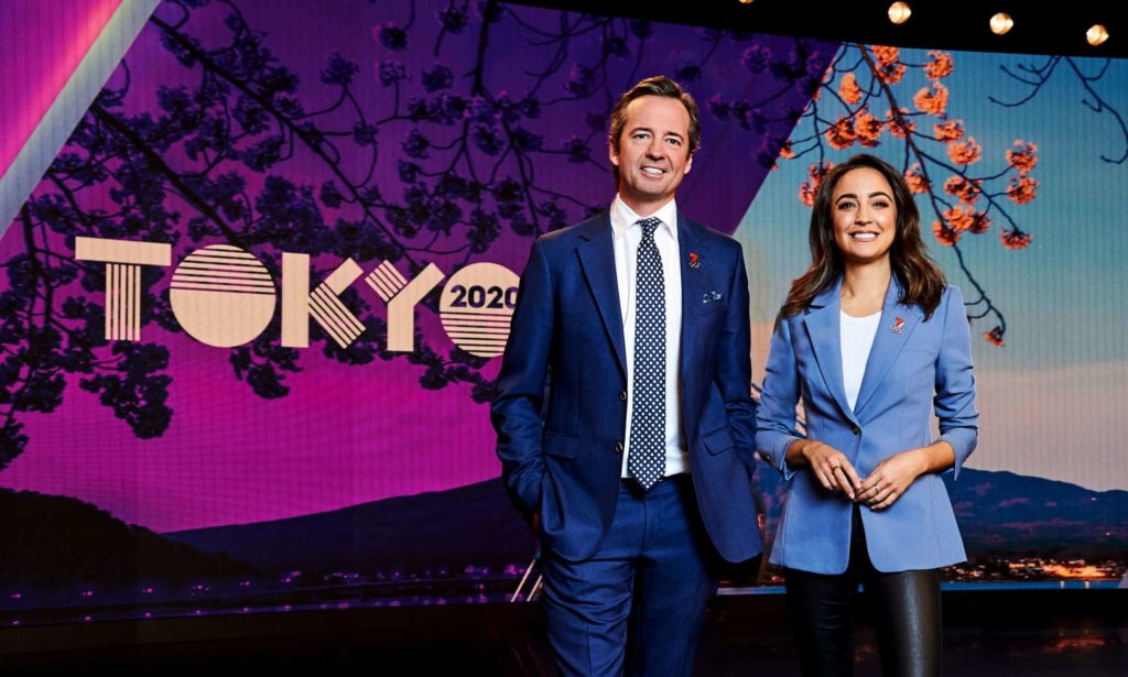 Olympic Games hosts Hamish McLachlan and Abbey Gelmi (image - Channel 7)