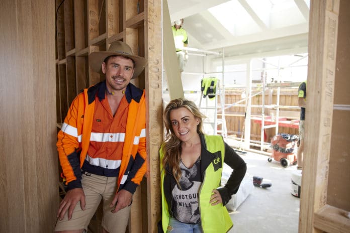 Kristy and Jesse working on their house on THE BLOCK (image - Nine)