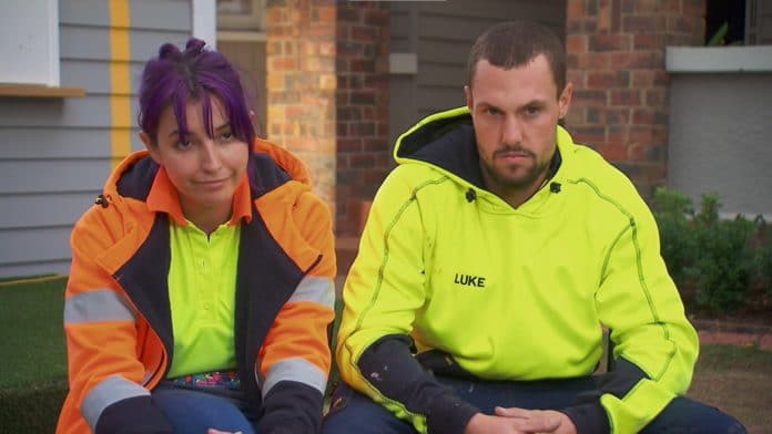Tanya and Luke face the cameras over the cheating scandal on THE BLOCK (image - Nine)