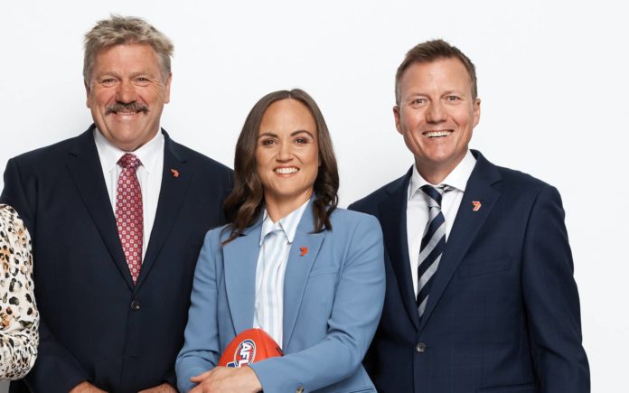 Brian Taylor, Daisy Pearce and James Brayshaw (image - Channel 7)