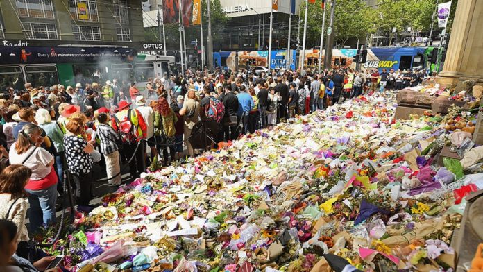 A sea of flowers were laid by mourners following the 2017 Bourke Street Mall tragedy (image - Getty Images / Quinn Rooney)