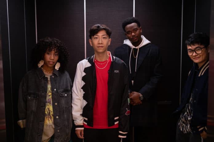 Zoey Renee as Kristy, Bloom Li as Chang, Dexter Darden as DeAndre, and Ben Wang as Bo in CHANG CAN DUNK, exclusively on Disney+ (image - Stephanie Mei-Ling)