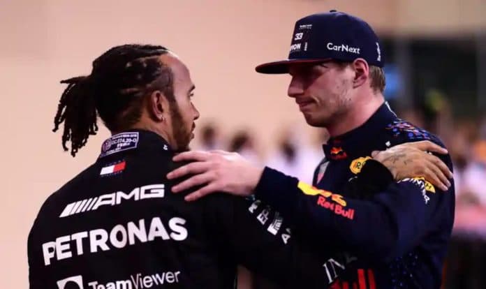 Lewis Hamilton and Max Verstappen (image - The Guardian)
