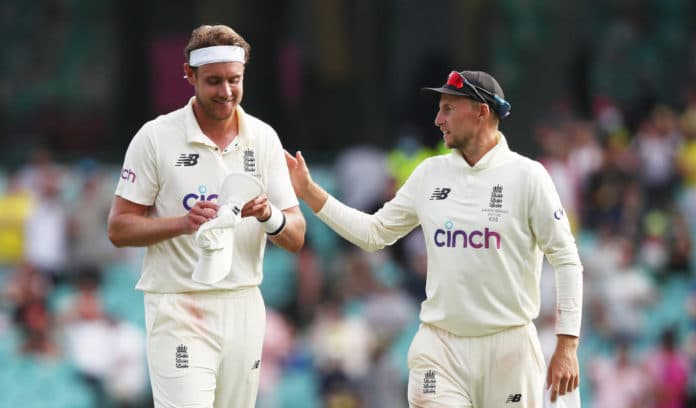 England's Stuart Broad and Joe Root walk off at the end of the Australian innings during day two of the fourth Ashes test at the Sydney Cricket Ground, Sydney (image - Jason O'Brien/PA Wire)