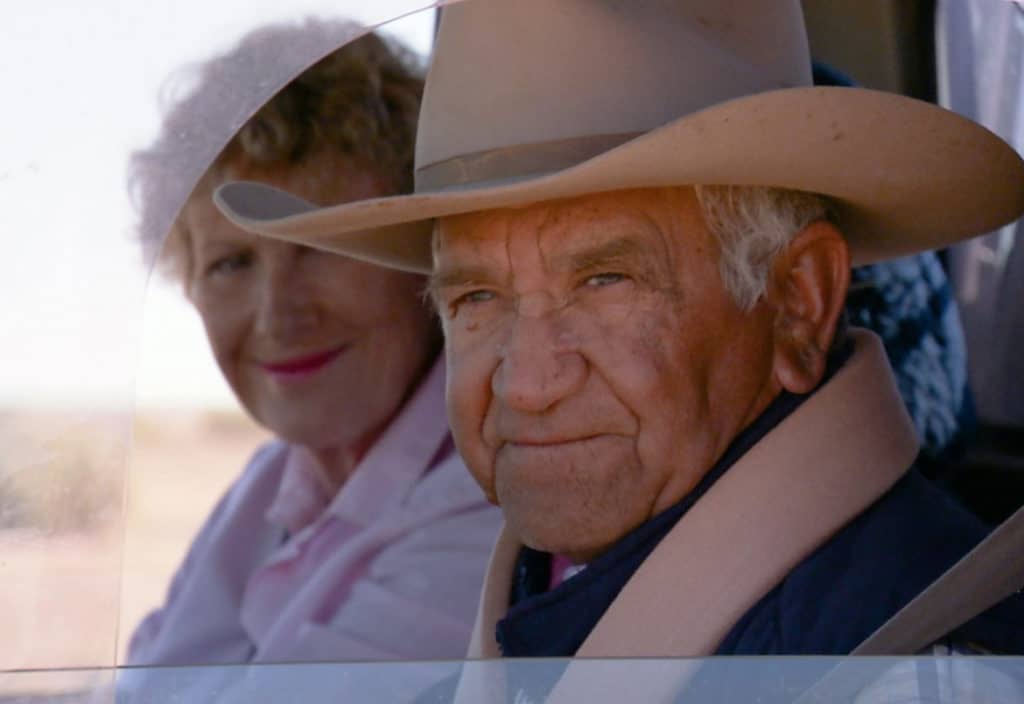 Heather Ewart with local stockman Bobby Huner on the Oodnadatta track SA