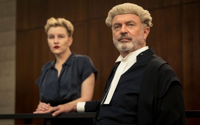 Kate Mulvany as Kate and Sam Neill as Colby SC in THE TWELVE (image - Brook Rushton)