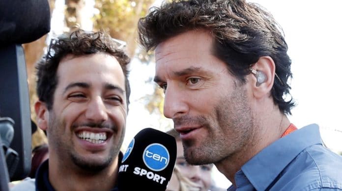 Channel 10 commentator Mark Webber with Formula 1 star Daniel Ricciardo (image - News Corp)