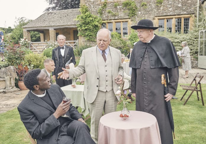 Zephryn Solomon Taitte, Matthew Marsh, and Mark Williams star in FATHER BROWN (image - ABC)