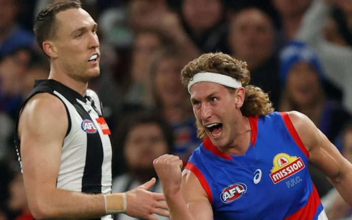 The Western Bulldogs defeated the Collingwood Magpies in the Friday Night AFL game (image - Seven)