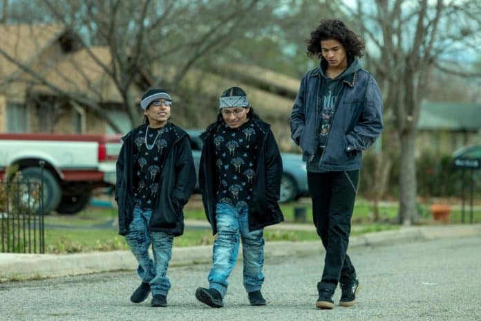 Funny Bone, Lil Mike, D’Pharaoh Woo-A-Tai star in RESERVATION DOGS (image - Shane Brown/FX)
