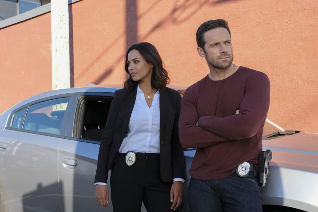 Jessica Lucas and Dylan Bruce in THE MURDERS (image - Bettina Strauss/Acorn TV)