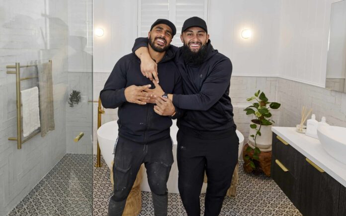 Omar & Oz celebrate their winning bathroom on THE BLOCK (image - Nine)