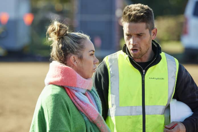 Rachel and Ryan wonder how they are going to get this week's rooms completed on THE BLOCK (image - Nine)